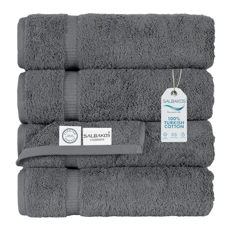 SALBAKOS 100% Turkish Cotton Bath Towel Set of 4 27x54 inch | Heirloom Quality | Hotel & Spa Collection | Ultra Soft, Super Absorbent, Long Lasting Bath Towels | Made in Turkey (Gray, 4 Bath Towels) - Image 1